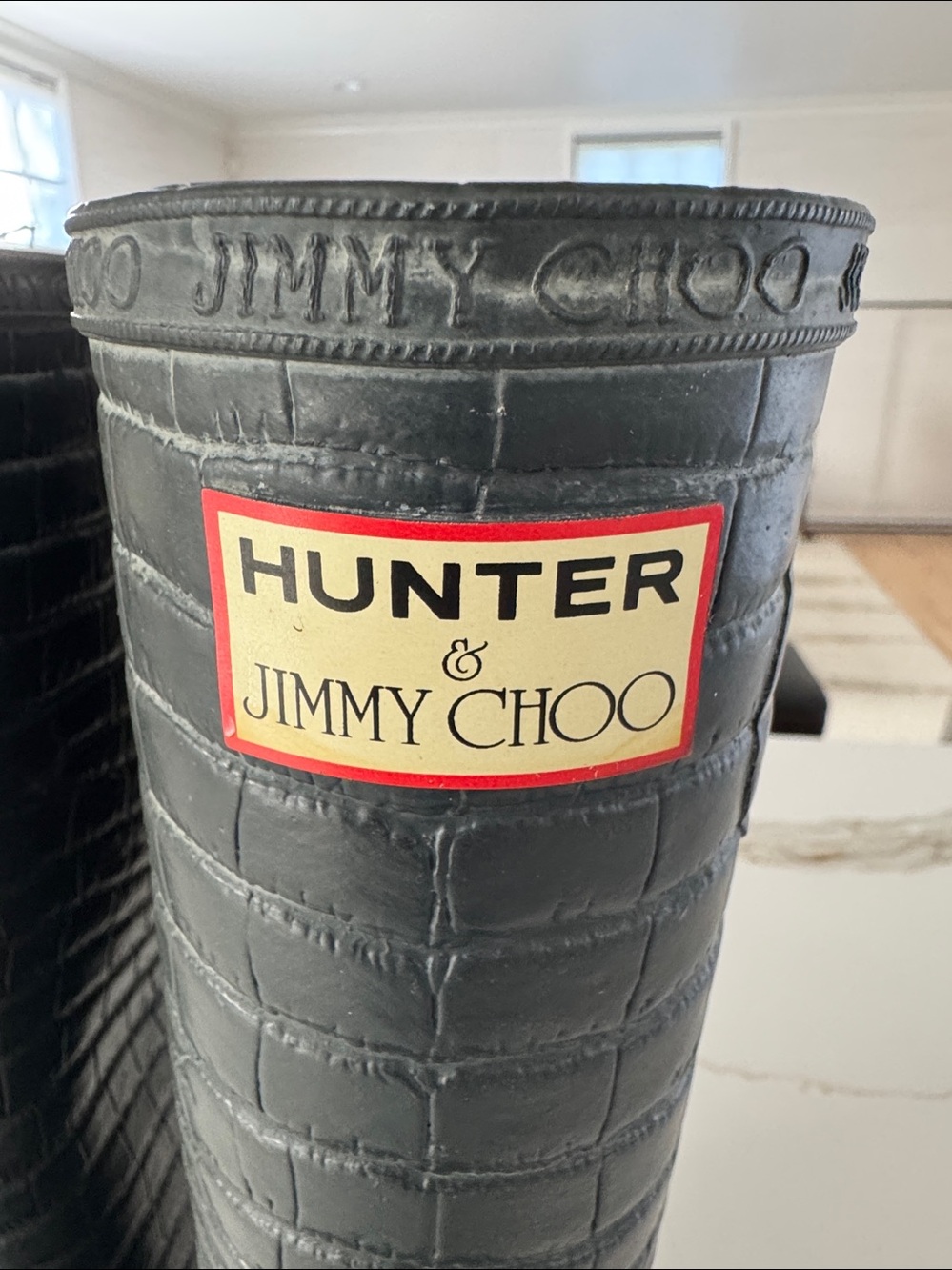 Jimmy Choo x Hunter Crocodile-Embossed Blue Rain Boots, - Picture 4 of 16